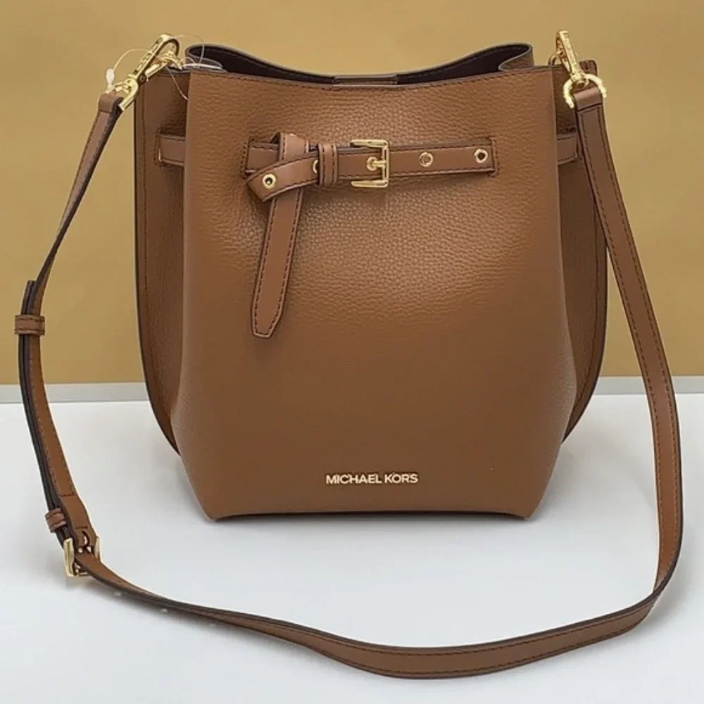 Michael Kors Emilia Small Bucket Bag Messenger Leather Luggage - Picture 4 of 15